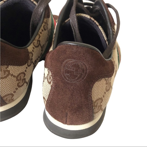 Authentic Gucci GG Monogram Canvas Suede Sneakers 117706 Size 5.5 B - Picture 9 of 13